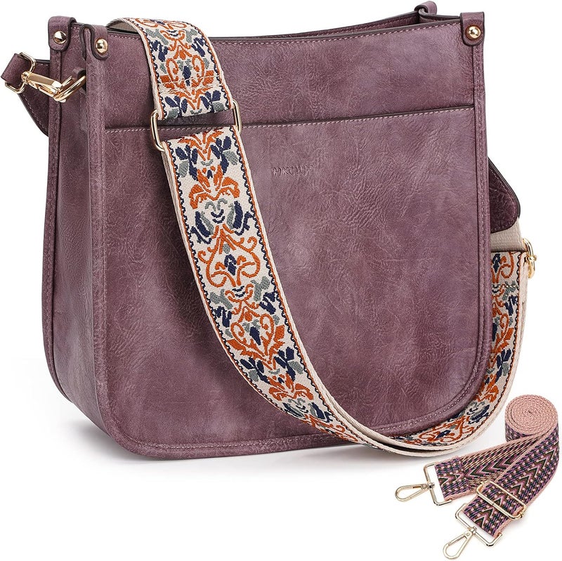 HKCLUF Crossbody Bags for Women Trendy Vegan Leather Hobo Handbags With 2PCS Adjustable Guitar Strap Shoulder Bucket Bags - Image 1